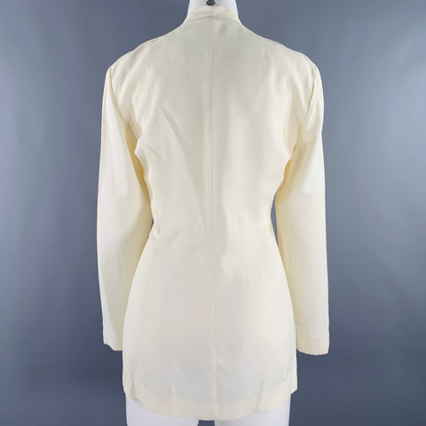VINTAGE Size M Cream Crepe Collarless Jacket Blazer