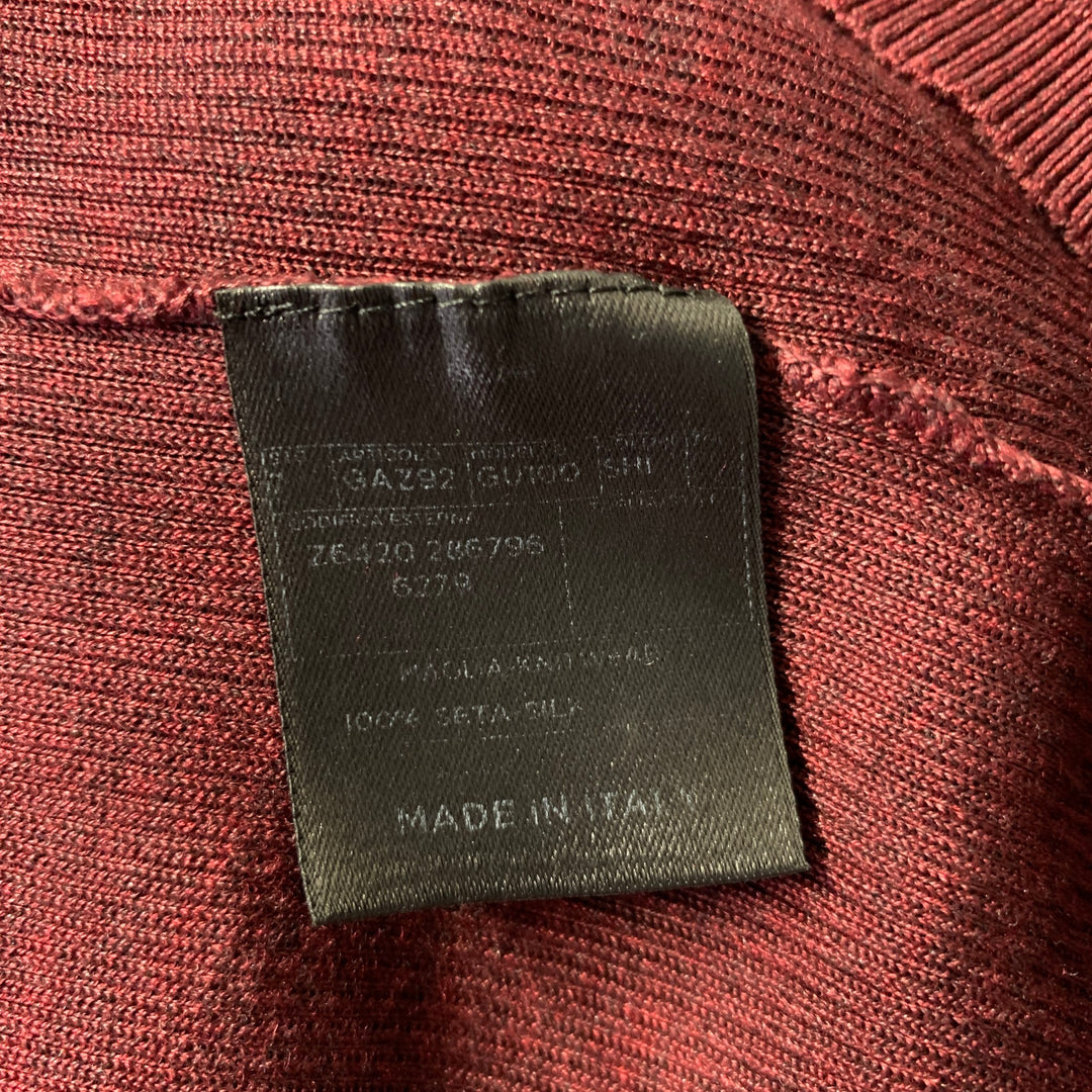 GUCCI Size XL Burgundy Ribbed Knit Silk V-Neck Pullover
