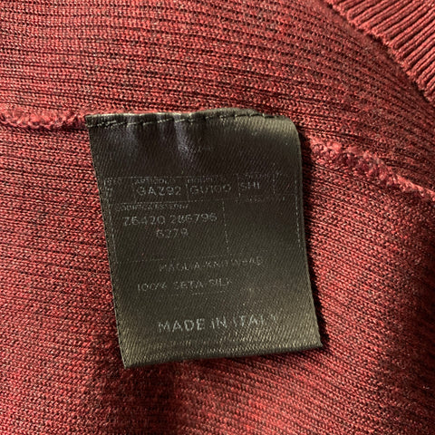 GUCCI Size XL Burgundy Ribbed Knit Silk V-Neck Pullover