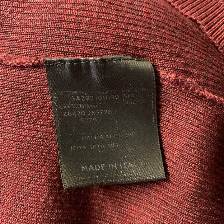 GUCCI Size XL Burgundy Ribbed Knit Silk V-Neck Pullover