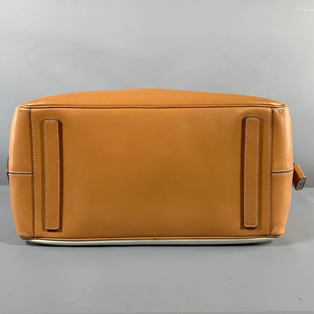 PRADA Tan Cream Color Block Leather Overnight Bags