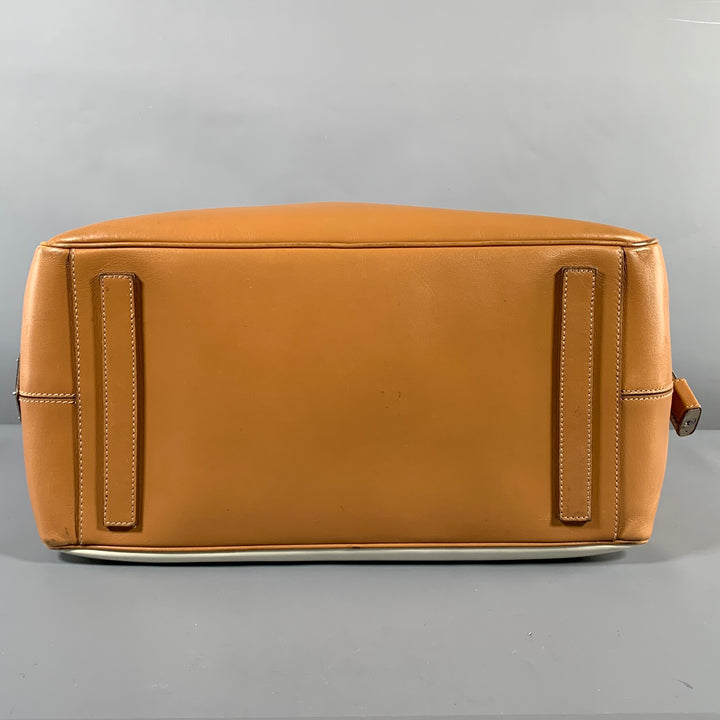 PRADA Tan Cream Color Block Leather Overnight Bags