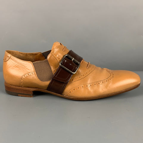 DRIES VAN NOTEN Size 10 Tan Brown Wingtip Leather Belted Lace Up Shoes