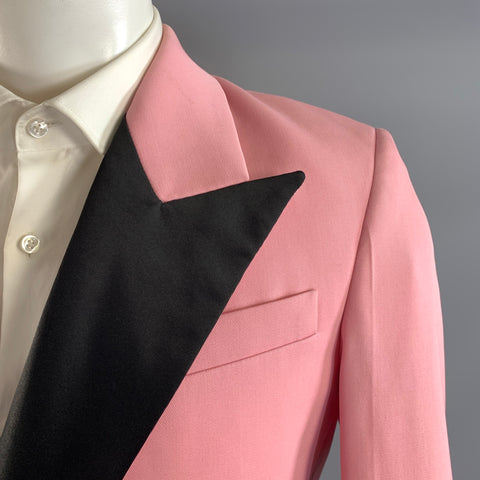 AMI Chest Size 44 Pink Black Cotton Polyester Peak Lapel Sport Coat