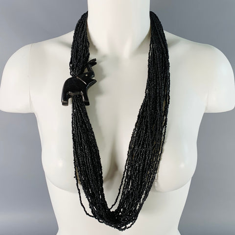 VINTAGE Black Beaded Elephant Necklace