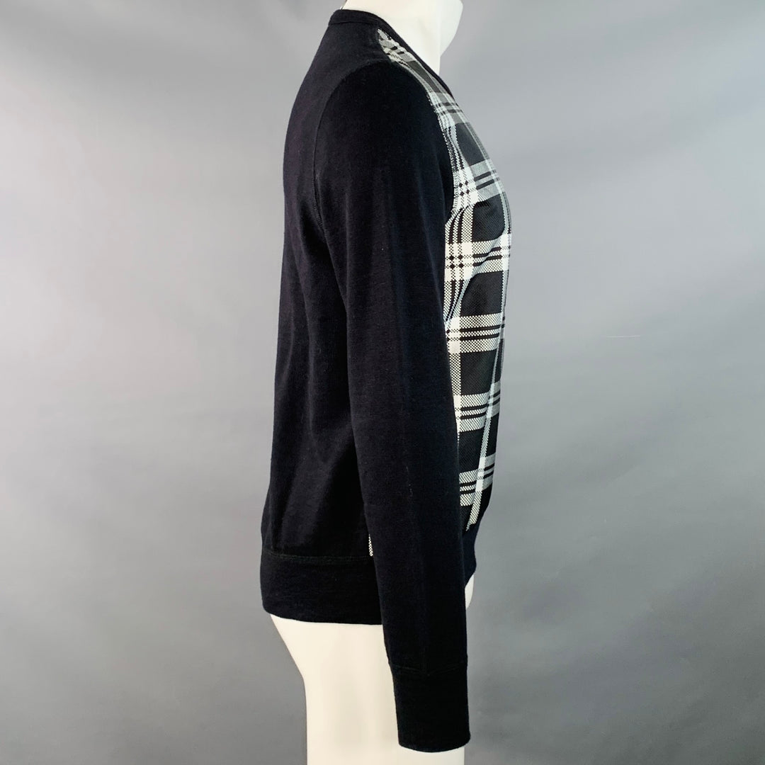 ALEXANDER MCQUEEN Size S Black White Plaid Cotton Blend Crew Neck Pullover