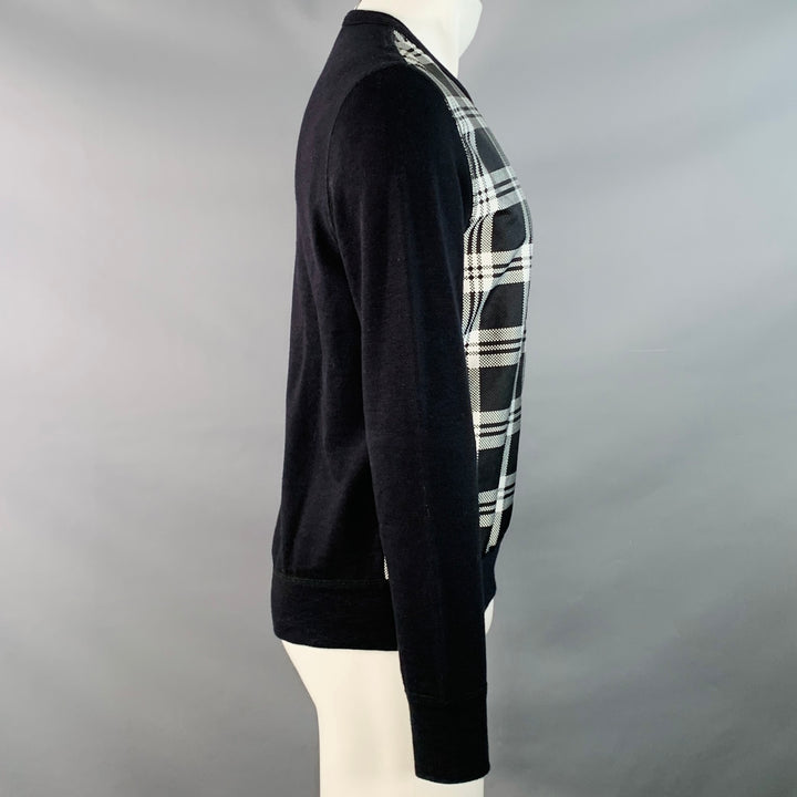 ALEXANDER MCQUEEN Size S Black White Plaid Cotton Blend Crew Neck Pullover