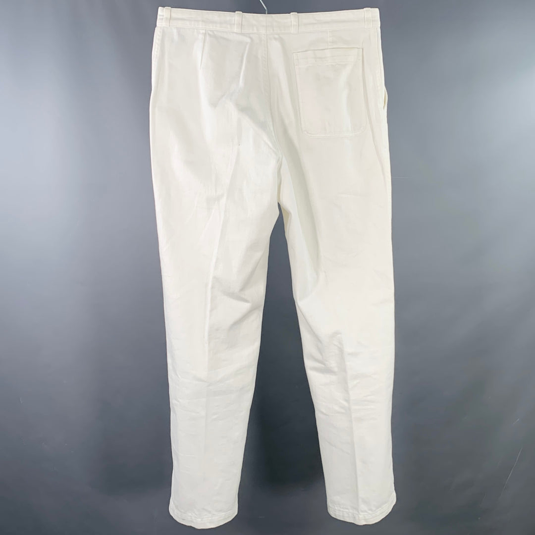 ADRET Size 34 White Pleated Tapered Casual Pants