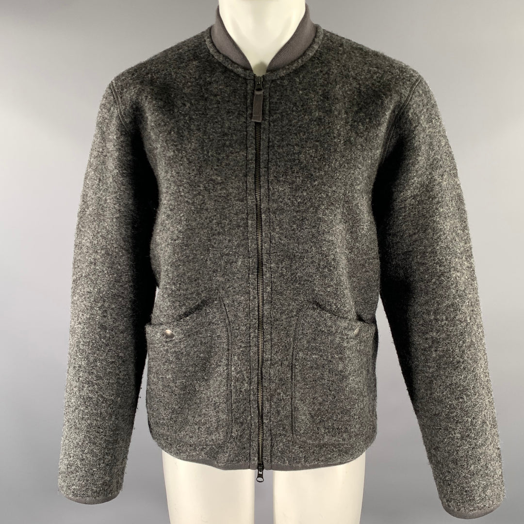 HARTFORD Size L Grey Textured Wool Blend Bomber Jacket