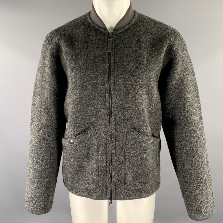 HARTFORD Size L Grey Textured Wool Blend Bomber Jacket