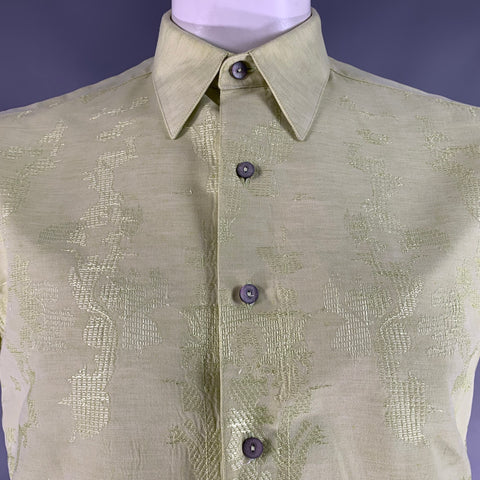 ROBERT GRAHAM Size L Green Embroidery Cotton Button Up Short Sleeve Shirt