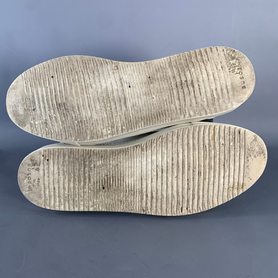 BUSCEMI Size 13 White Pebble Grain Leather Buckle Cap Toe Low Top Sneakers