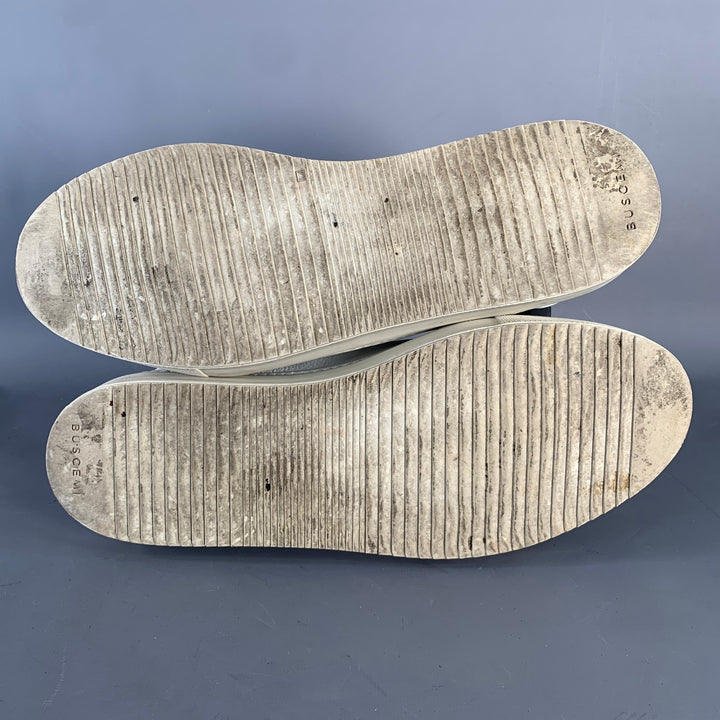 BUSCEMI Size 13 White Pebble Grain Leather Buckle Cap Toe Low Top Sneakers