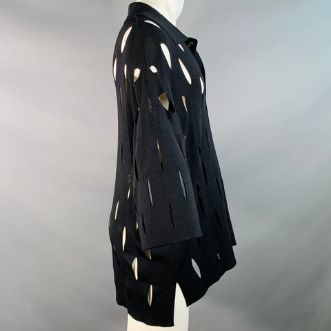 MAISON SPECIAL Limited Edition Size M Black Perforated Rayon Blend Oversized Polo