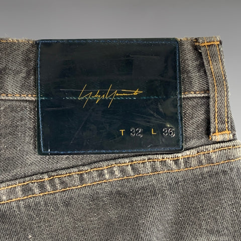 YOHJI YAMAMOTO x SPOTTED HORSE CRAFT Size 32 Grey Cotton Straight Selvedge Jeans