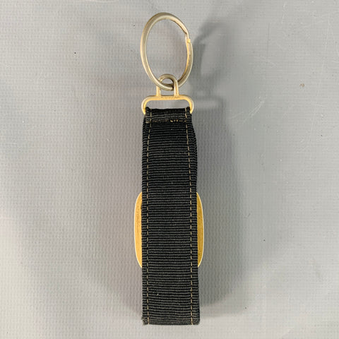 SALVATORE FERRAGAMO Black Gold Nylon Metal Logo Strap Keychain