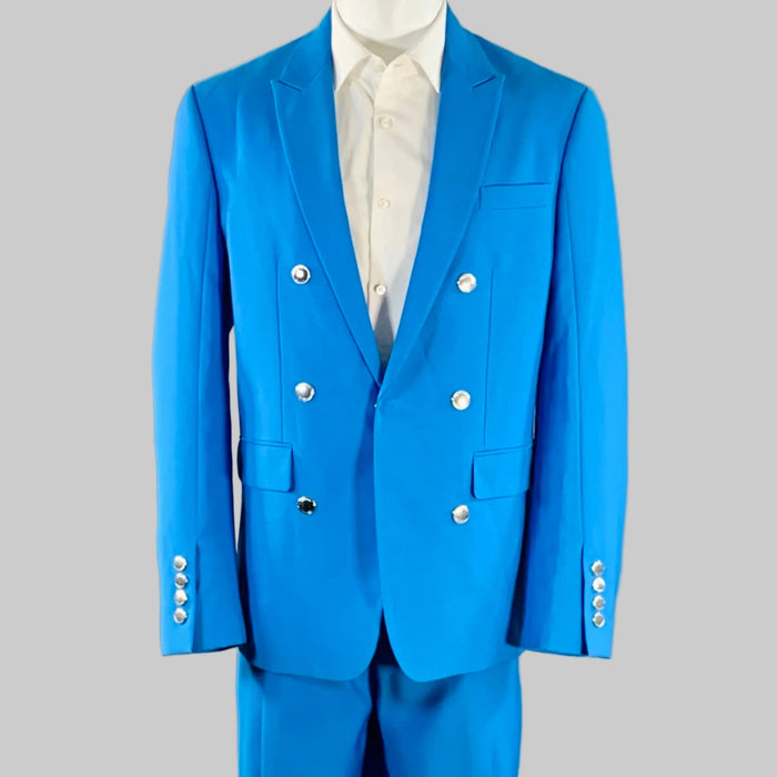 BURBERRY SS23 Size 40 Blue Wool Peak Lapel Double Breasted Suit