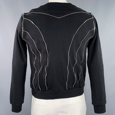 SAINT LAURENT Size XXL Black Silver Zippers Cotton Crew Neck Sweatshirt