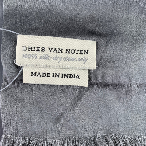 DRIES VAN NOTEN Grey Fuchsia Silk Fringe Scarf