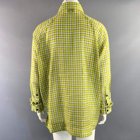 GANNI Size L Yellow White & Black  Plaid Button Up Blouse