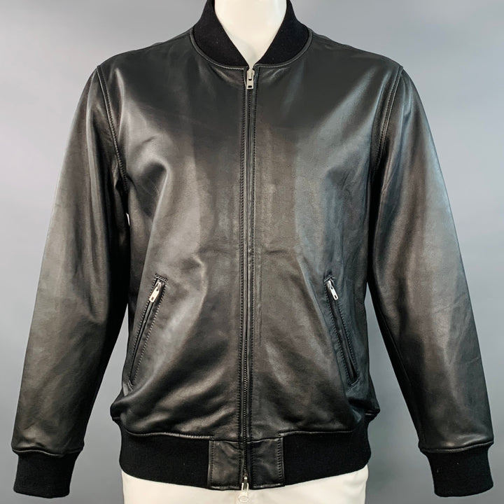 QUINCE Size XL Black Sheepskin Leather Bomber Jacket
