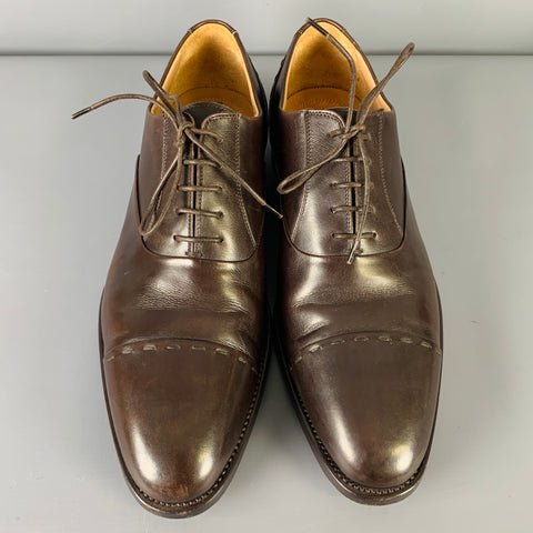 KITON Size 8.5 Brown Leather Oxford Lace-Up Shoes