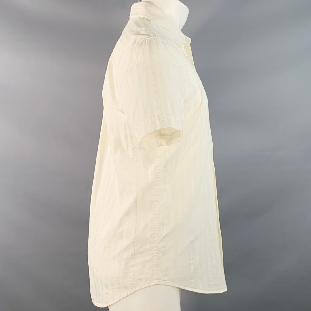 MR TURK Size S Ivory Metallic Gold Stripe Cotton Button Down Short Sleeve Shirt