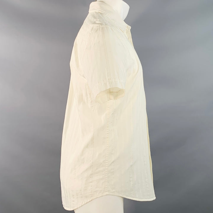 MR TURK Size S Ivory Metallic Gold Stripe Cotton Button Down Short Sleeve Shirt