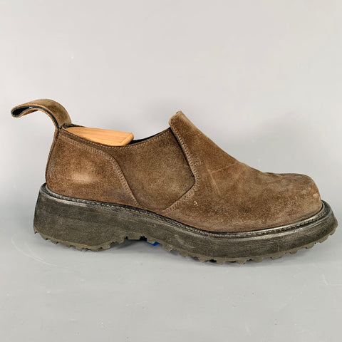JULIUS_7 Size 9.5 Brown Black Suede Chunky Tread Sole Loafers