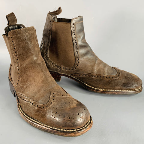COLE HAAN Size 9 Brown Perforated Suede Chelsea Boots