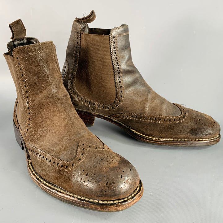 COLE HAAN Size 9 Brown Perforated Suede Chelsea Boots