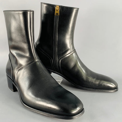 TOM FORD Size 10 Black Leather Side Zipper Boots