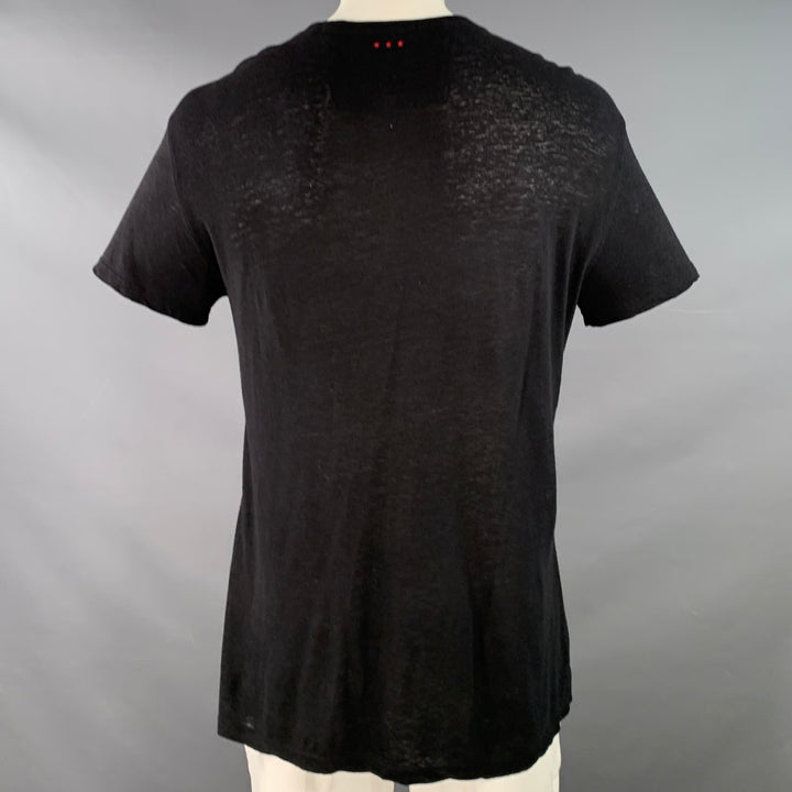 JOHN VARVATOS Size L Black Multi Color Skull Embroidery Short Sleeve T-shirt