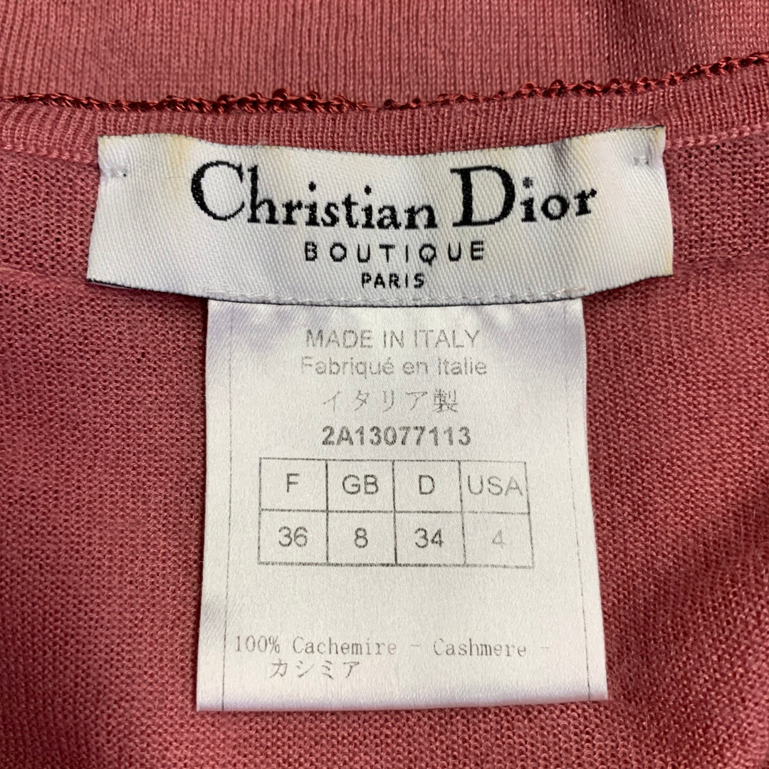 CHRISTIAN DIOR Size 4 Pink Cashmere Contrast Trim Turtleneck Cardigan Set