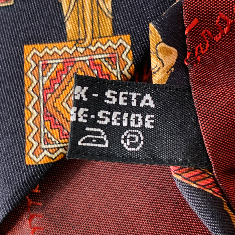 SALVATORE FERRAGAMO Black Gold Burgundy Animals Silk Tie