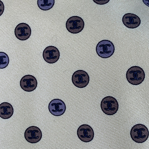 CHANEL Yellow Brown CC Monogram Logo Silk Tie