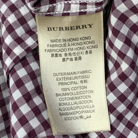 BURBERRY BRIT Taille XL Chemise à Manches Longues en Coton à Carreaux Vichy Blanc Bordeaux