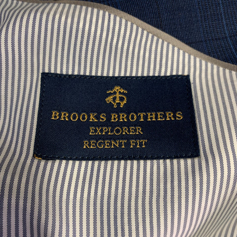 BROOKS BROTHERS Size 48 Navy Blue Plaid Wool Blend Regent Fit Sport Coat