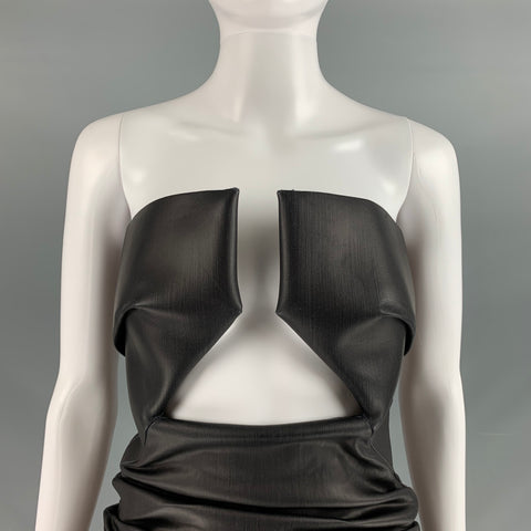 RICK OWENS SS22 FOGACHINE Size S Black Prong Leather Denim Lining  Maxi Dress