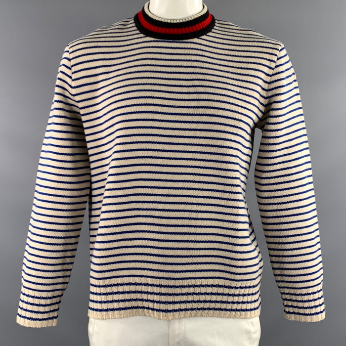 MONCLER Size L Cream Multi Color Knit Wool Mock Neck Sweater