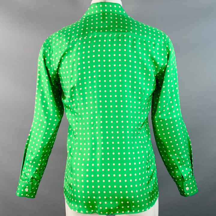 WALTER VAN BEIRENDONCK SS20 Size S Green Cream Polka Dot Silk Twill Long Sleeve Shirt