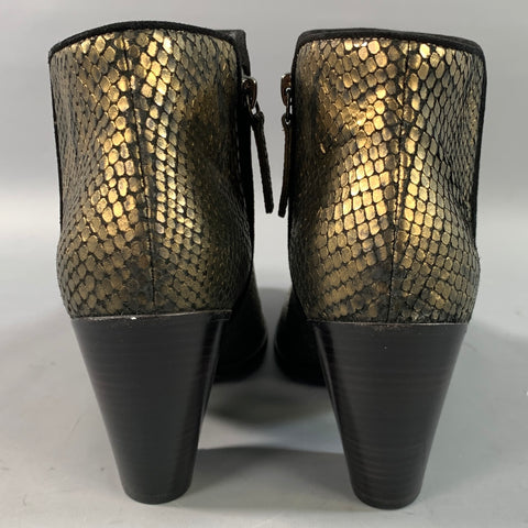 GIUSEPPE ZANOTTI Size 10.5 Gold Black Leather Textured Boots