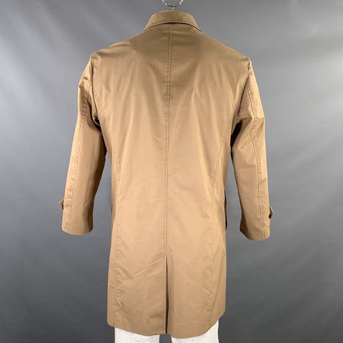 TED BAKER Size L Khaki Solid Cotton  Polyamide Overcoat Coat