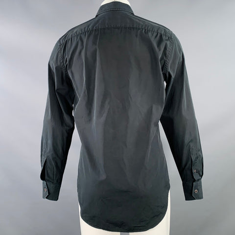 LANVIN Size 40 Black Cotton Spread Collar Long Sleeve Shirt