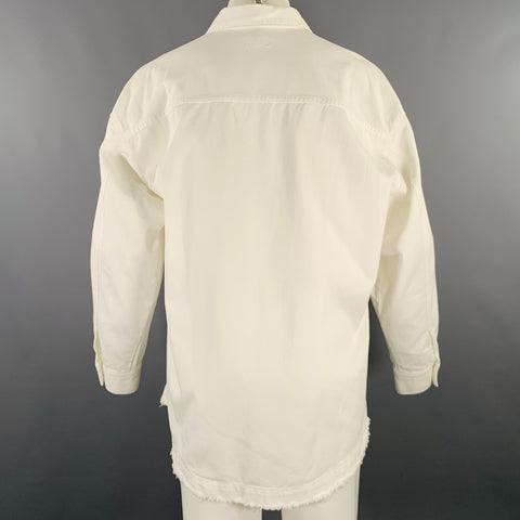 JUNRED Size M White Cotton Raw Edge Oversized Shirt Jacket