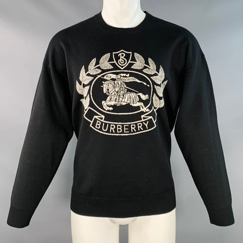 BURBERRY LONDON Size M Black White Logo Polyamide Blend Crew Neck Pullover