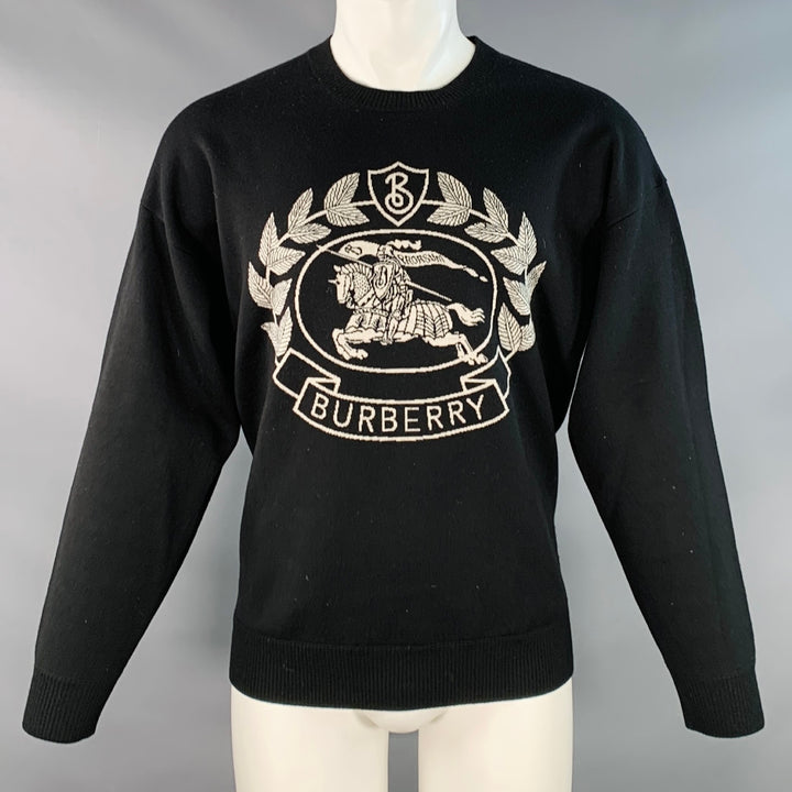 BURBERRY LONDON Size M Black White Logo Polyamide Blend Crew Neck Pullover