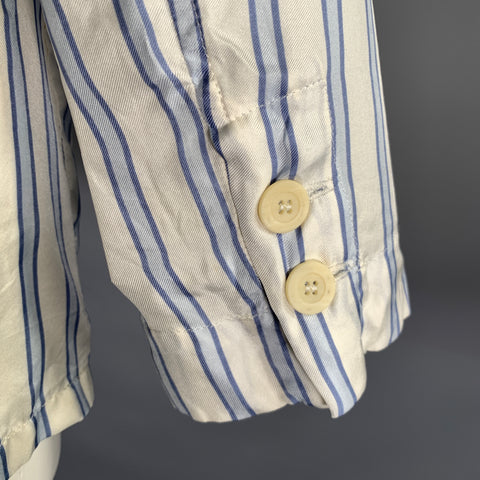 DRIES VAN NOTEN Size S White Light Blue Silk Stripe Peak Lapel Blazer