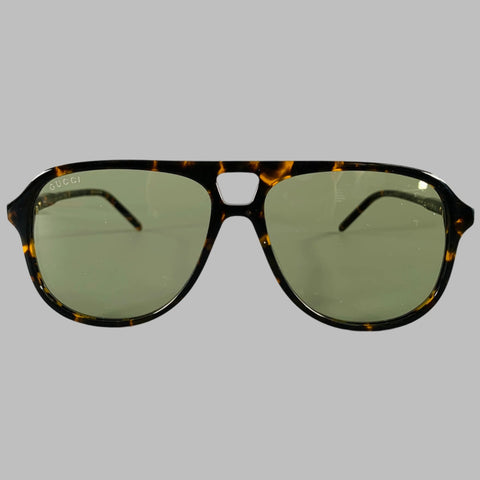 GUCCI Black Brown Tortoiseshell Acetate Teardrop Aviator Sunglasses