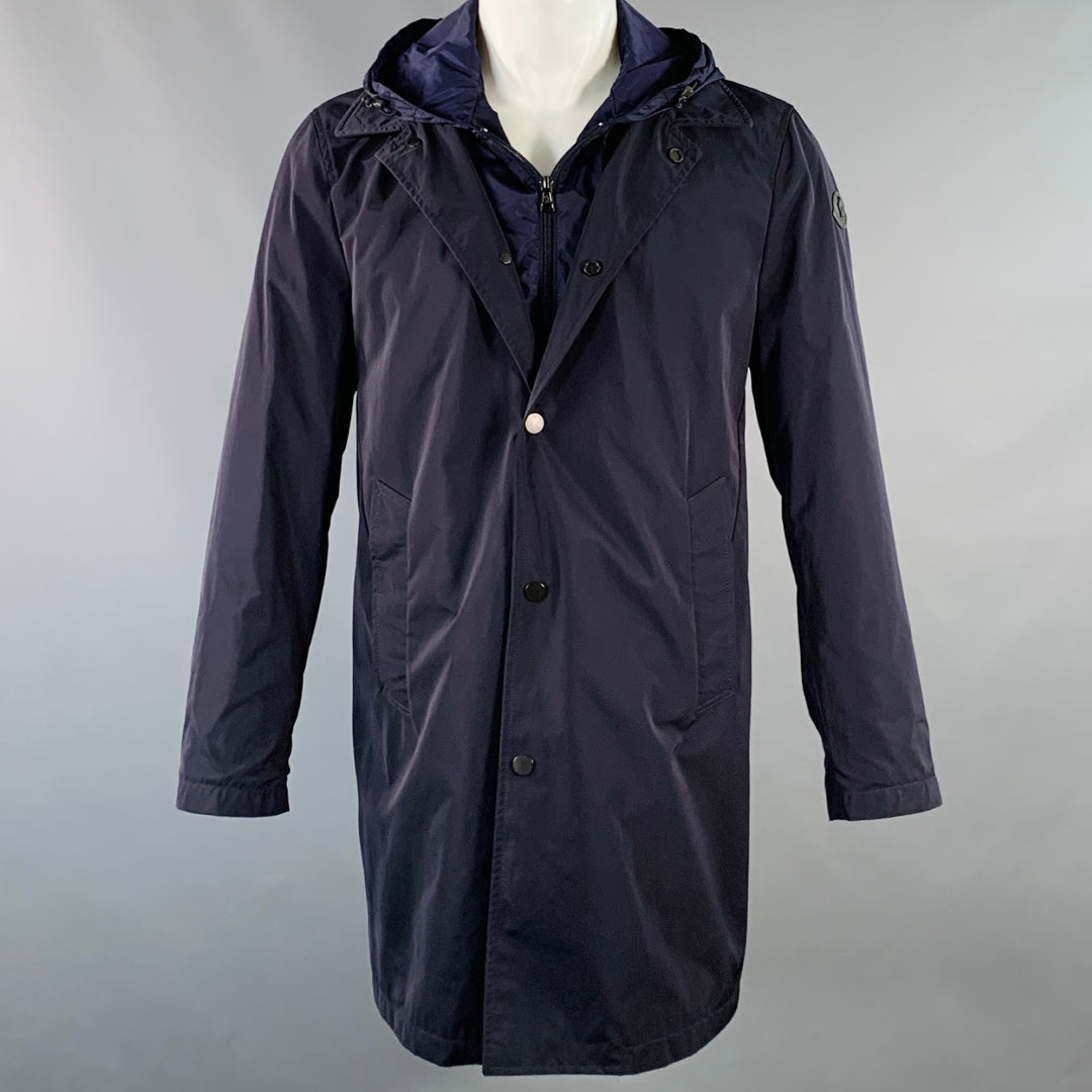 MONCLER 2016 Size M Reynaud Black Navy Polyamide Zip Snaps Coat